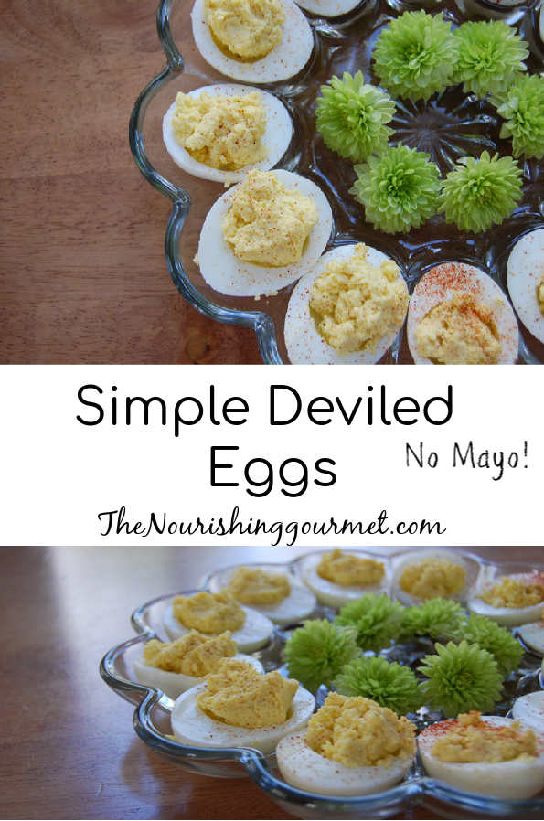 No Mayo Needed for this EASY Deviled Egg recipe! Easy enough to make on a regular basis. ---The Nourishing Gourmet