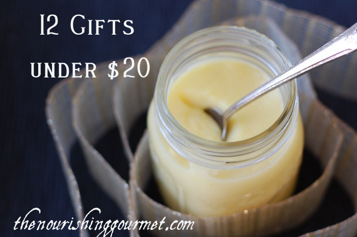12 great gifts under $20 dollars! Many homemade ideas, as well as kitchen tools and cookbooks