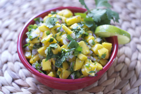Delicious Mango Salsa! Perfect for chicken and fish, and eating with chips!