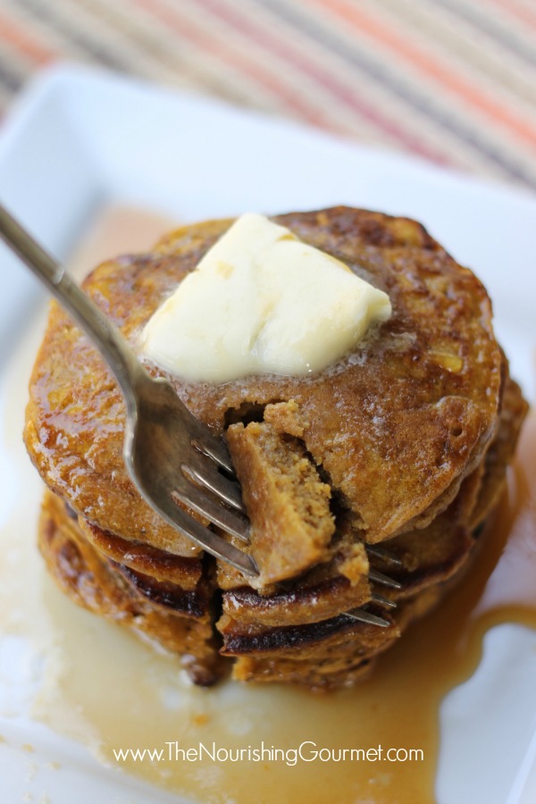 Soaked Pumpkin Pancakes with Apple Cider Syrup - www.thenourishinggourmet.com