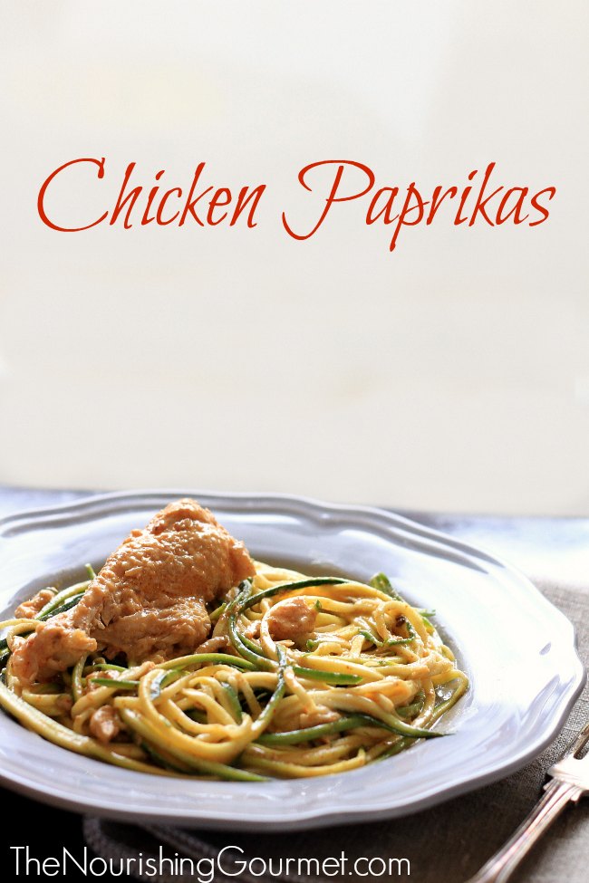 Chicken Paprikas is a flavorful, creamy comfort food! Serve over noodles of choice, including zucchini noodles for a lovely grain-free version. It's also dairy free!