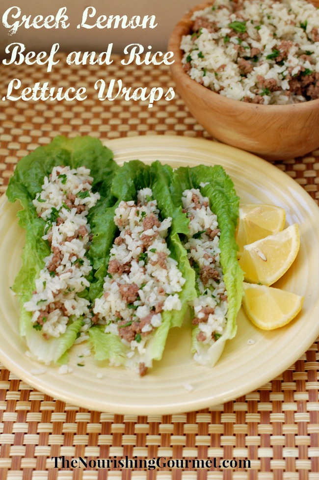 Greek Lemon Beef and Rice Lettuce Wraps! These only take 30 minutes to throw together and are made with nutrient dense ingredients. Plus, they are delicious, and the whole family can enjoy them. 