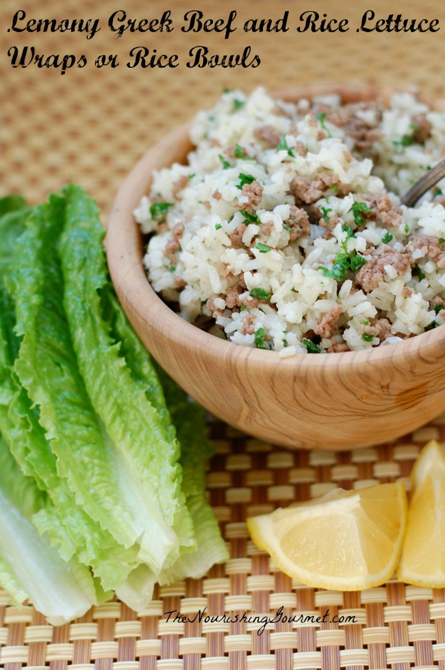 Greek Lemon Beef and Rice Lettuce wraps (or rice bowl)