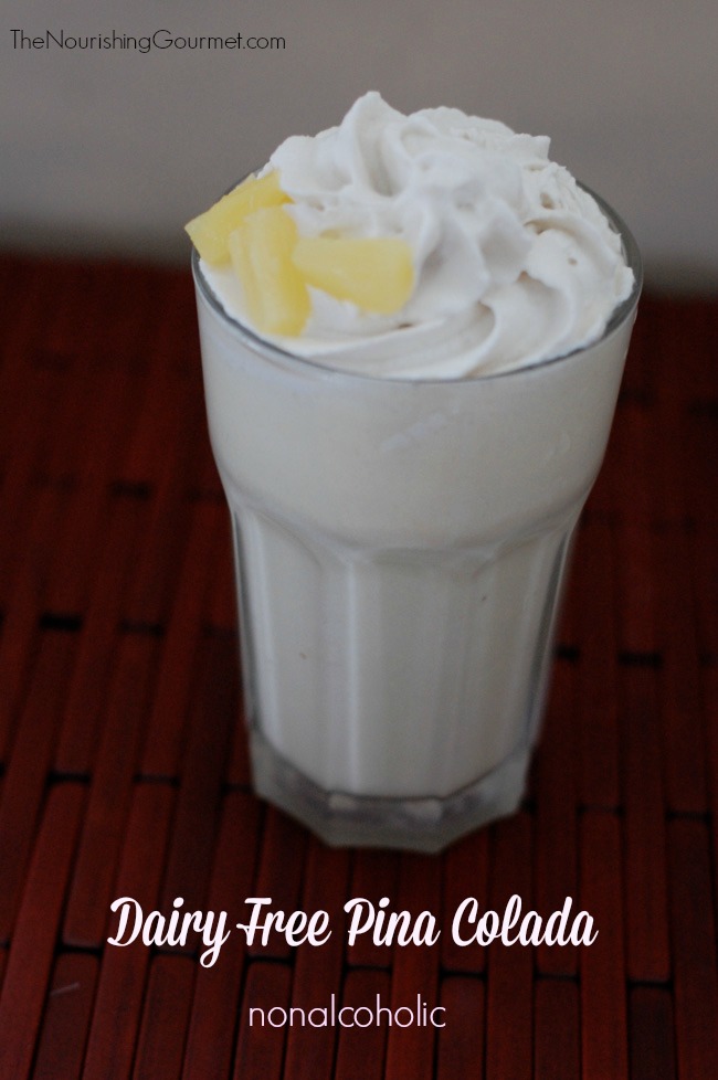 This dairy free Pina Colada is made with only 3 ingredients, and is so refreshing! It's also nonalcoholic, though you could certainly add some rum to it, if you wanted. -- The Nourishing Gourmet