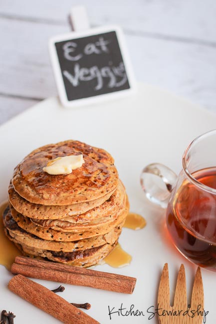 Pumpkin Pancake Recipe - one of five ways to include vegetable in your breakfast! Check out the link for this recipe and four more! -- The Nourishing Gourmet