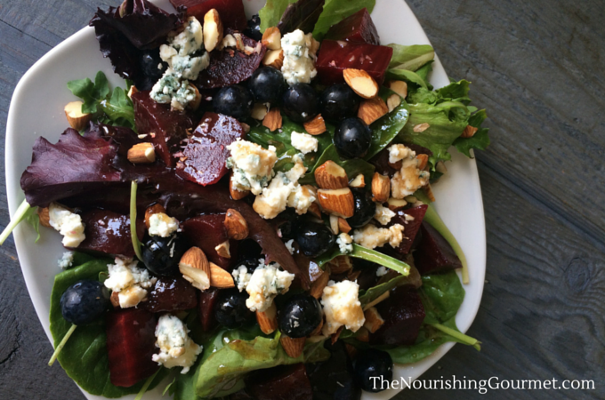 Sweet roasted beets coupled with juicy blueberries and savory gorgonzola make a delicious summer salad to be enjoyed over and over again. I was so pleasantly surprised by this salad that I’ve made it numerous times recently! The honey balsamic dressing is the perfect topping for this mixture of fresh summer produce. 