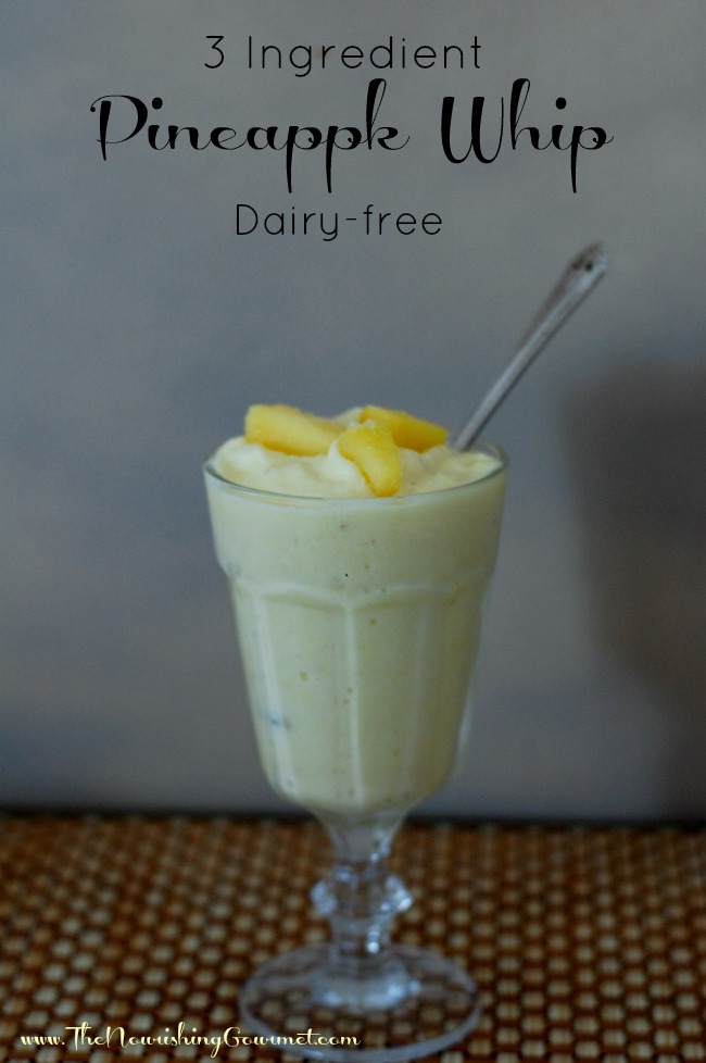 This frozen whip allows pineapple to shine, and is perfect for a hot summer day. Frozen pineapple is blended with just enough coconut milk (and banana) to make a lovely sorbet-like snack or dessert. Using only 2 or 3 ingredients (depending on how you choose to make it), it’s also very simple to make. It reminds me a little of the famous Dole Whip at Disneyland! Homemade Dole Whip? I don’t mind if I do.