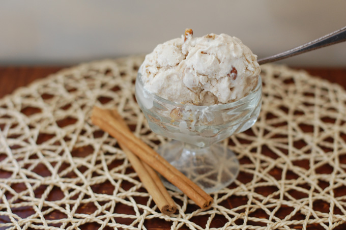 Cinnamon Coconut Ice Cream sweetened with pure maple syrup and candied cashews (dairy free, egg free)