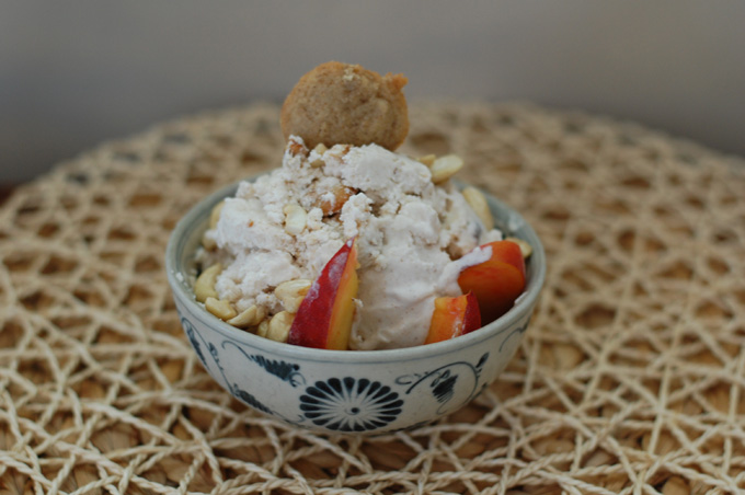 Homemade cinnamon ice cream (dairy free, egg free) with peaches and candied cinnamon cashews --- The Nourishing Gourmet