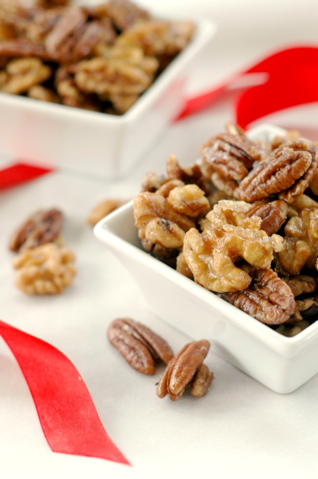 Sweet and Spicy Candied Walnuts and Pecans - A delicious DIY gift! They are great for snacking on, or for serving on green salads. Yum! --- The Nourishing Gourmet