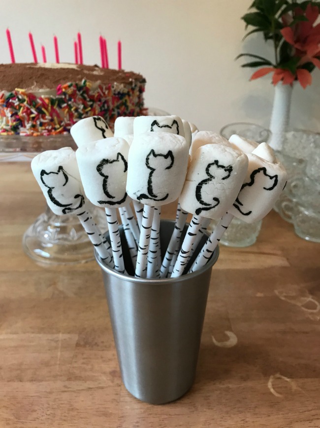 Cat Marshmallows hand sketched with food ink and on paper straws