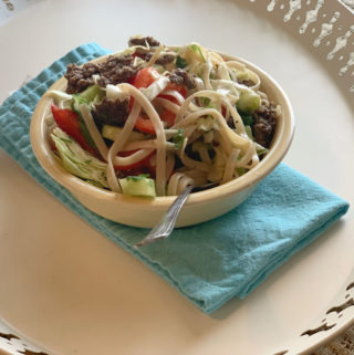 Vietnamese Beef Noodle Salad on a tray